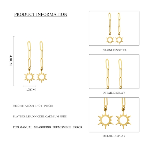 Stainless Steel Hollow Out Sun Drop Earrings - Picture 5 of 5